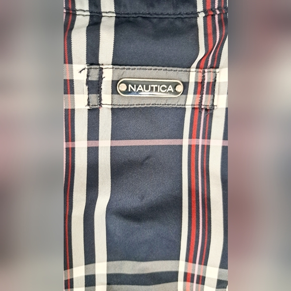 Nautica Double Breasted Blue Plaid Pea Coat Belted Pockets Fleece Lining Large - Picture 10 of 17